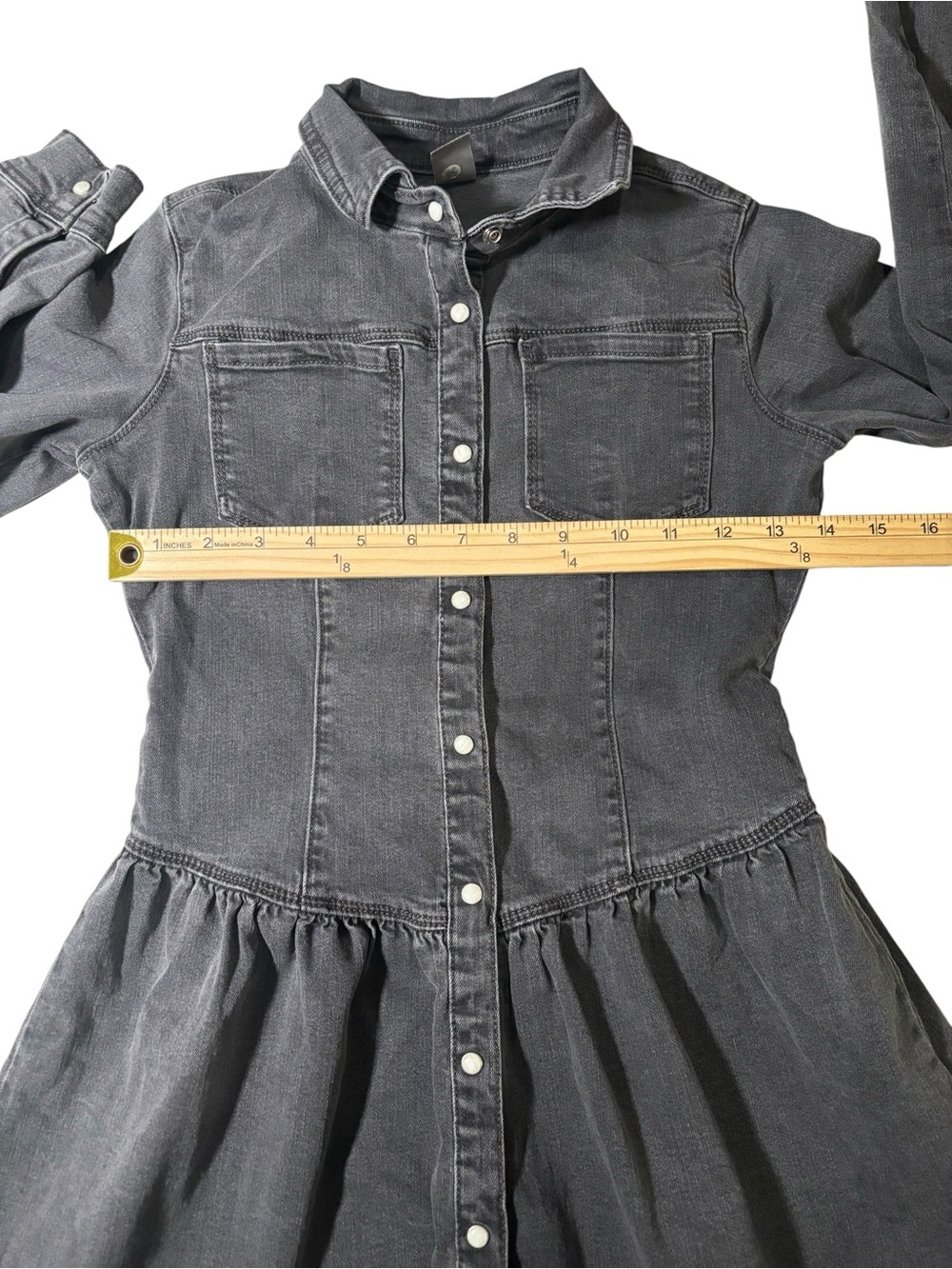 OshKosh B’gosh Girls Black Denim Shirt Dress Size 8/8A Snap Front Long Sleeve - Picture 14 of 16